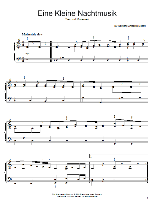 Wolfgang Amadeus Mozart Romance from Eine Kleine Nachtmusik K525 sheet music notes and chords. Download Printable PDF.