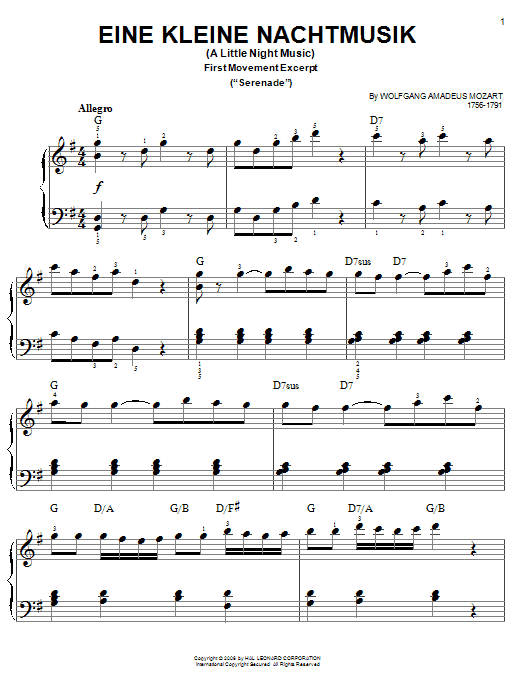 Piano Music Sheets Mozart Instant DIGITAL MUSIC DOWNLOAD Beginner