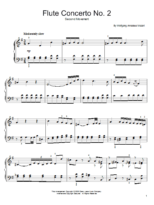 Wolfgang Amadeus Mozart Flute Concerto No. 2 (2nd Movement) sheet music notes and chords. Download Printable PDF.