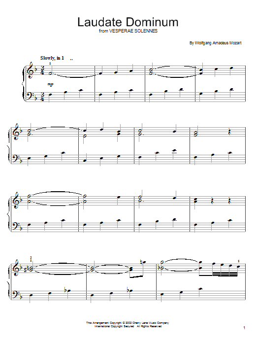 Wolfgang Amadeus Mozart Laudate Dominum sheet music notes and chords. Download Printable PDF.