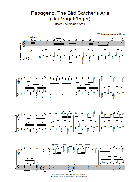 Wolfgang Amadeus Mozart Papageno, The Bird Catcher's Aria (Der Vogelfänger) (from The Magic Flute) sheet music notes and chords. Download Printable PDF.