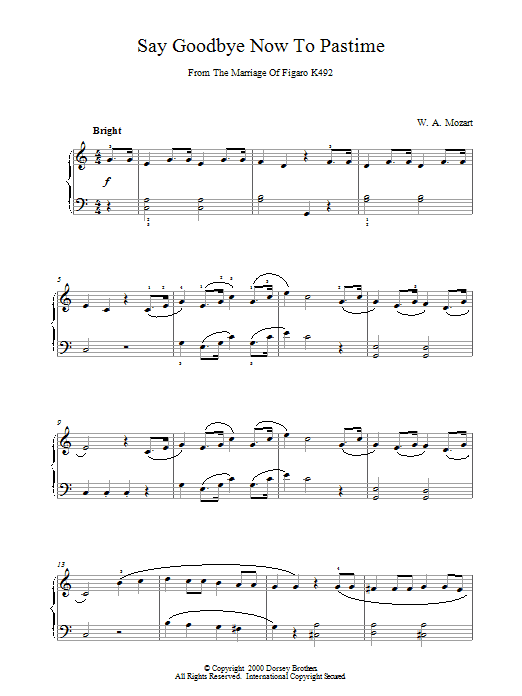 Wolfgang Amadeus Mozart Say Goodbye Now To Pastime From The Marriage Of Figaro K492 sheet music notes and chords - Download Printable PDF and start playing in minutes.