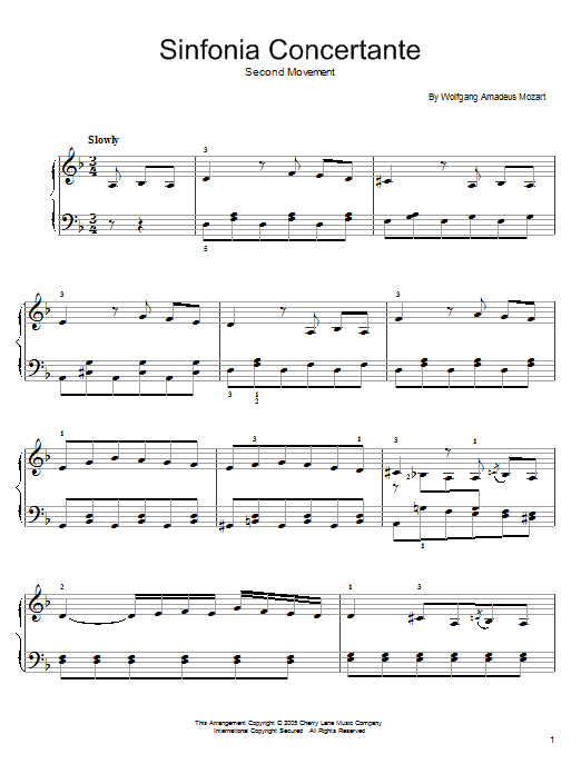 Wolfgang Amadeus Mozart Sinfonia Concertante (2nd Movement) sheet music notes and chords. Download Printable PDF.