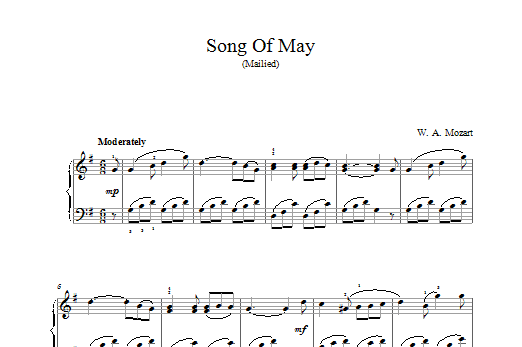 Wolfgang Amadeus Mozart Song Of May sheet music notes and chords - Download Printable PDF and start playing in minutes.