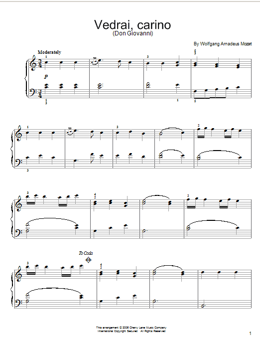 Wolfgang Amadeus Mozart Vedrai, Carino sheet music notes and chords. Download Printable PDF.