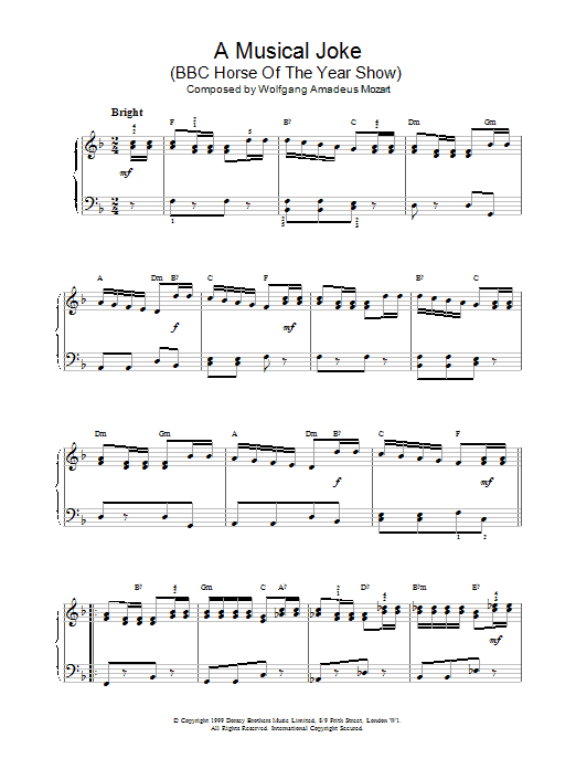 Wolfgang Amadeus Mozart A Musical Joke sheet music notes and chords. Download Printable PDF.
