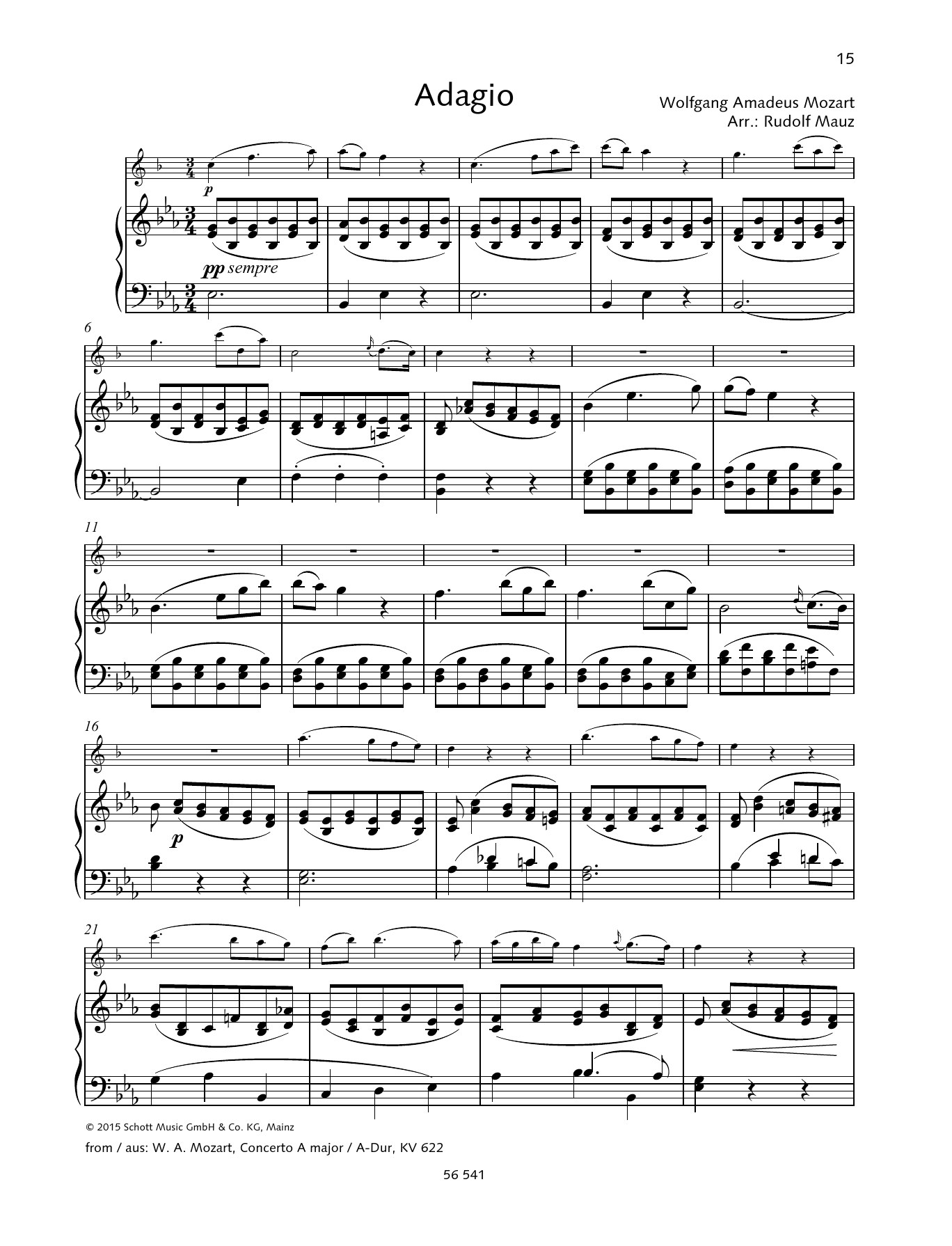 Wolfgang Amadeus Mozart Adagio sheet music notes and chords. Download Printable PDF.