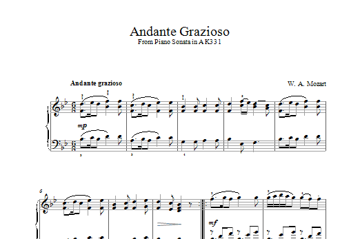 Wolfgang Amadeus Mozart Andante Grazioso (theme from Piano Sonata In A, K331) sheet music notes and chords. Download Printable PDF.