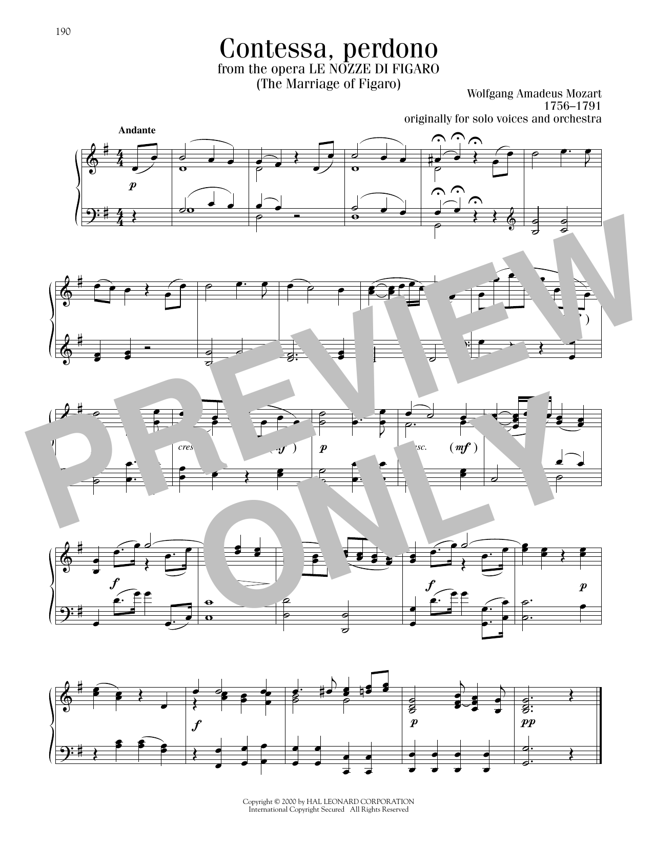 Wolfgang Amadeus Mozart Contessa Perdono sheet music notes and chords. Download Printable PDF.