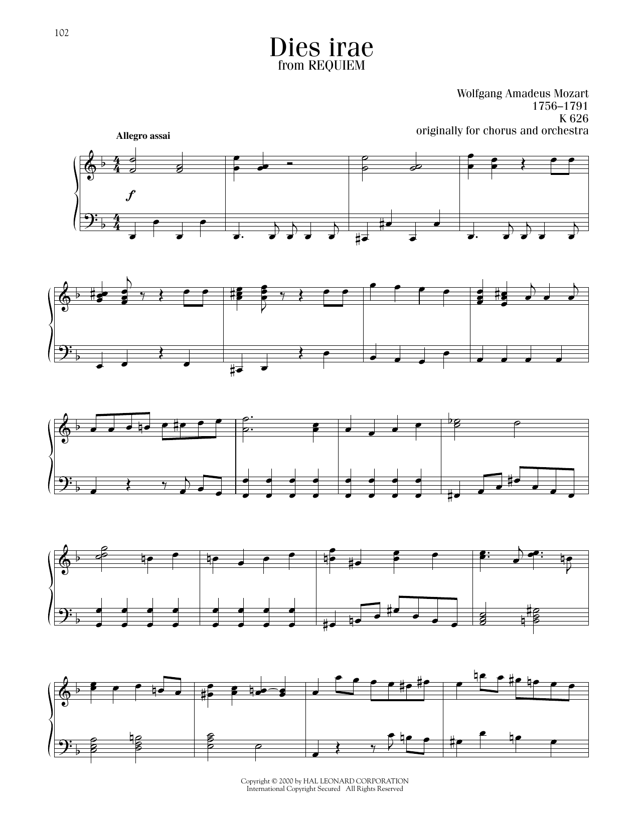 Wolfgang Amadeus Mozart Dies Irae sheet music notes and chords. Download Printable PDF.