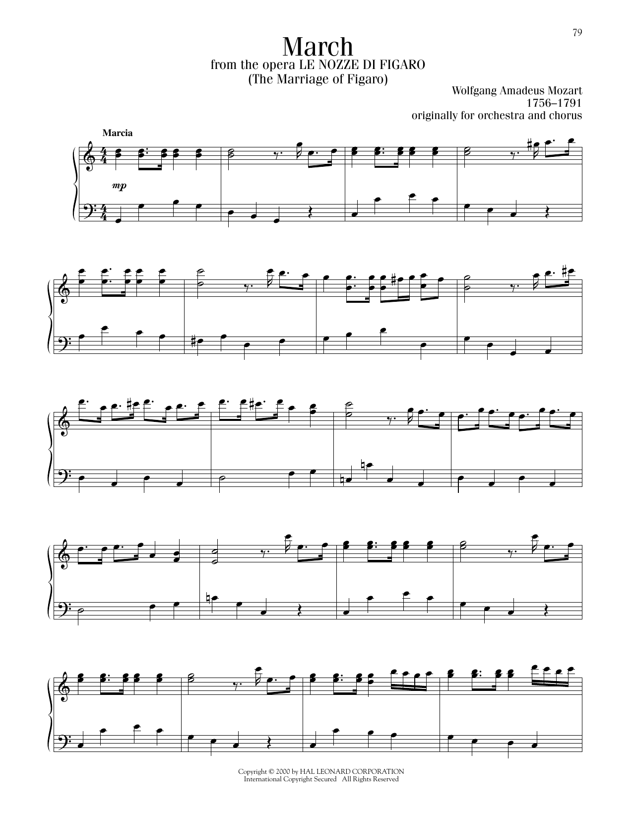 Wolfgang Amadeus Mozart March sheet music notes and chords. Download Printable PDF.