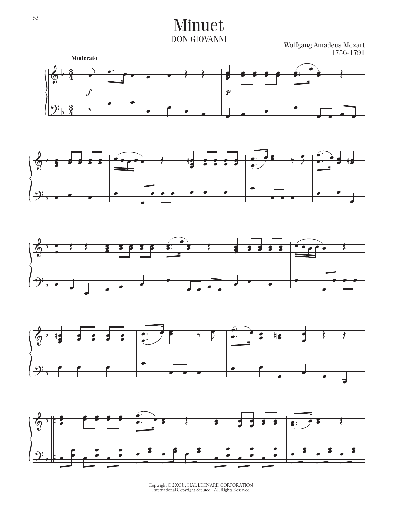 Wolfgang Amadeus Mozart Minuet sheet music notes and chords. Download Printable PDF.