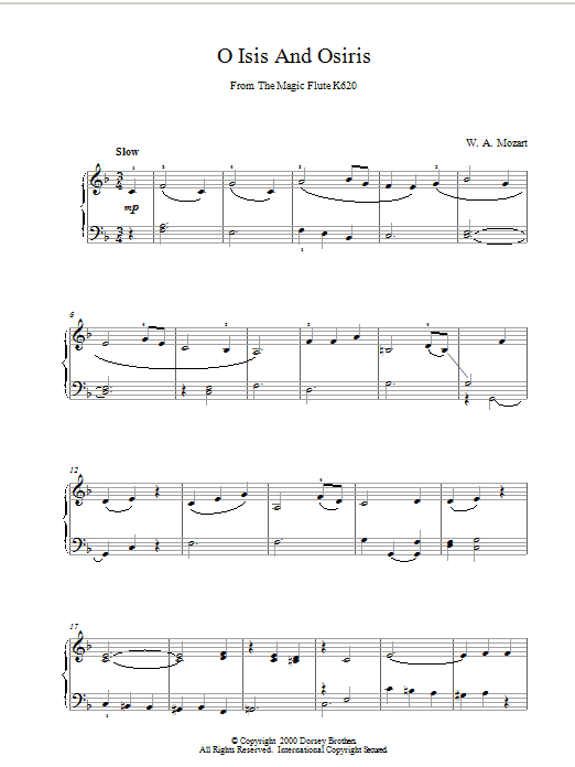 Learn to play Wolfgang Amadeus Mozart O Isis And Osiris From The Magic Flute K620 sheet music for Piano Solo in minutes. Wolfgang Amadeus Mozart O Isis And Osiris From The Magic Flute K620 sheet music notes and chords