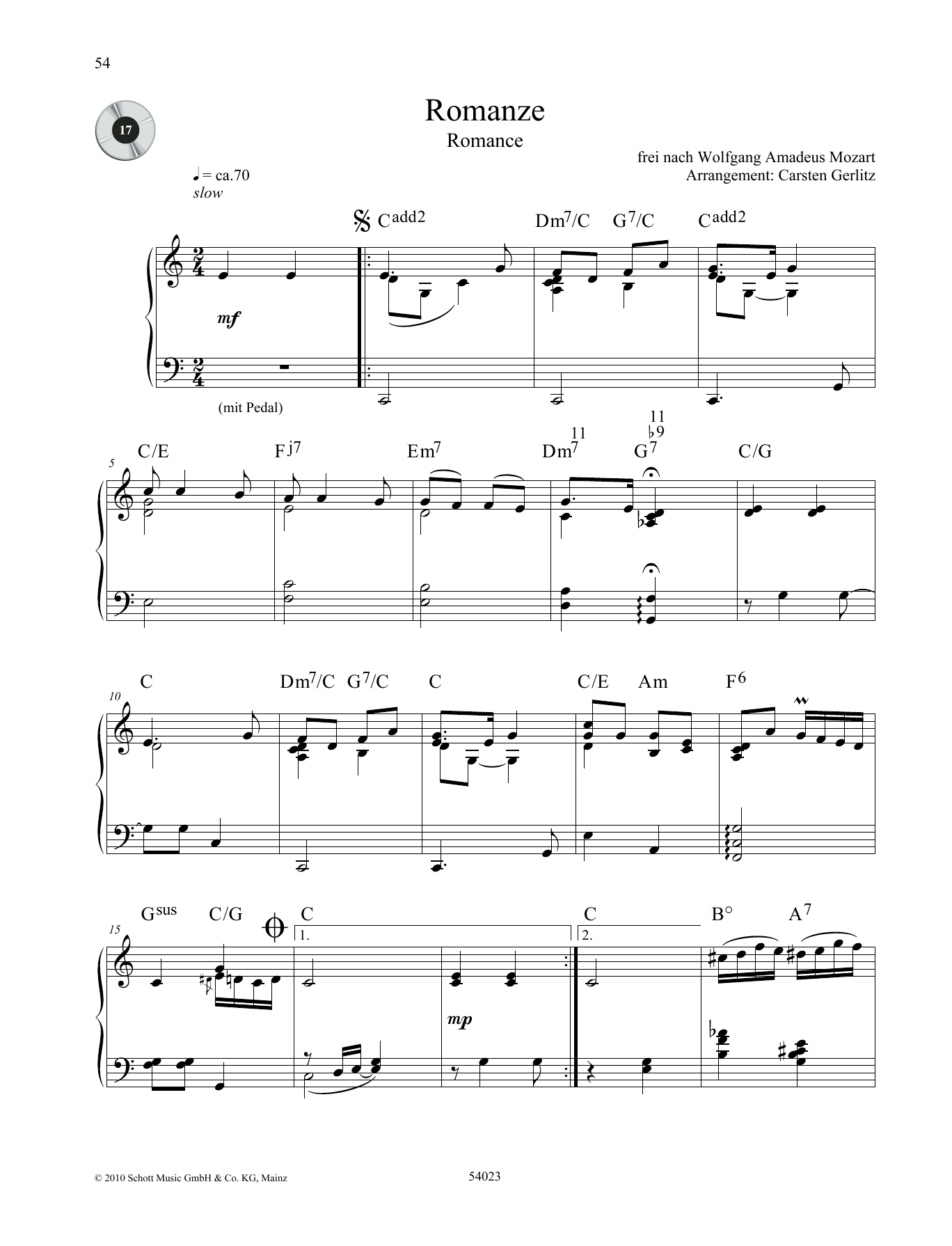 Wolfgang Amadeus Mozart Romance sheet music notes and chords. Download Printable PDF.