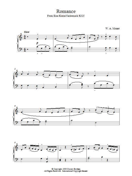 Wolfgang Amadeus Mozart Romance from Eine Kleine Nachtmusik K525 sheet music notes and chords. Download Printable PDF.