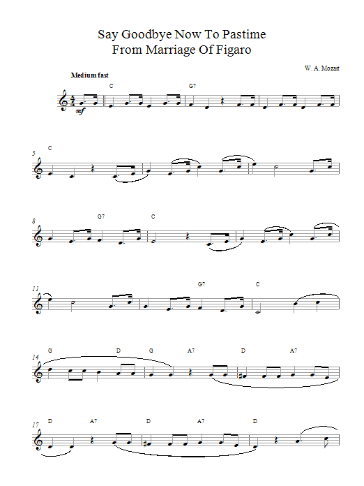 Wolfgang Amadeus Mozart Say Goodbye Now To Pastime sheet music notes and chords. Download Printable PDF.