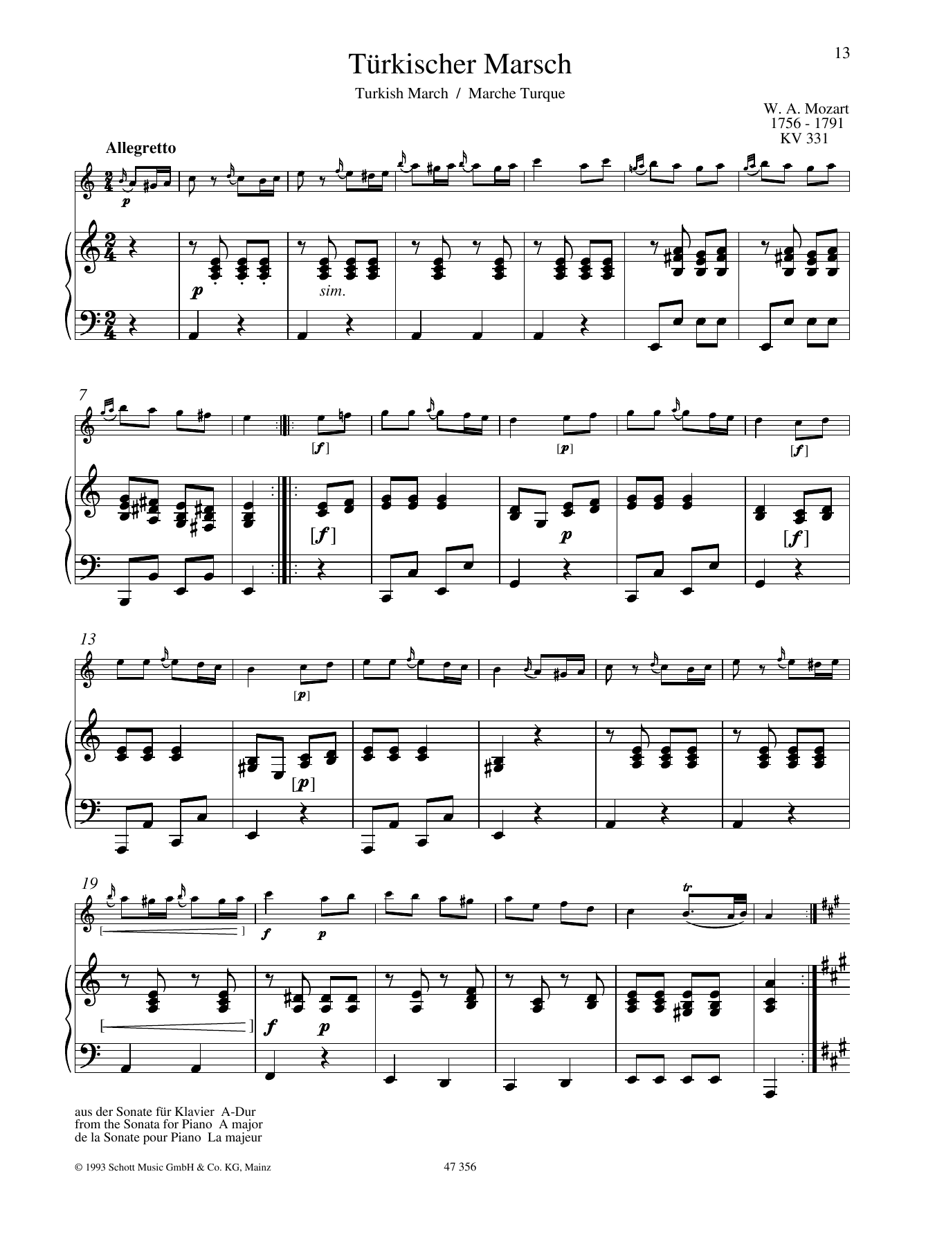 Wolfgang Amadeus Mozart Turkischer Marsch sheet music notes and chords. Download Printable PDF.