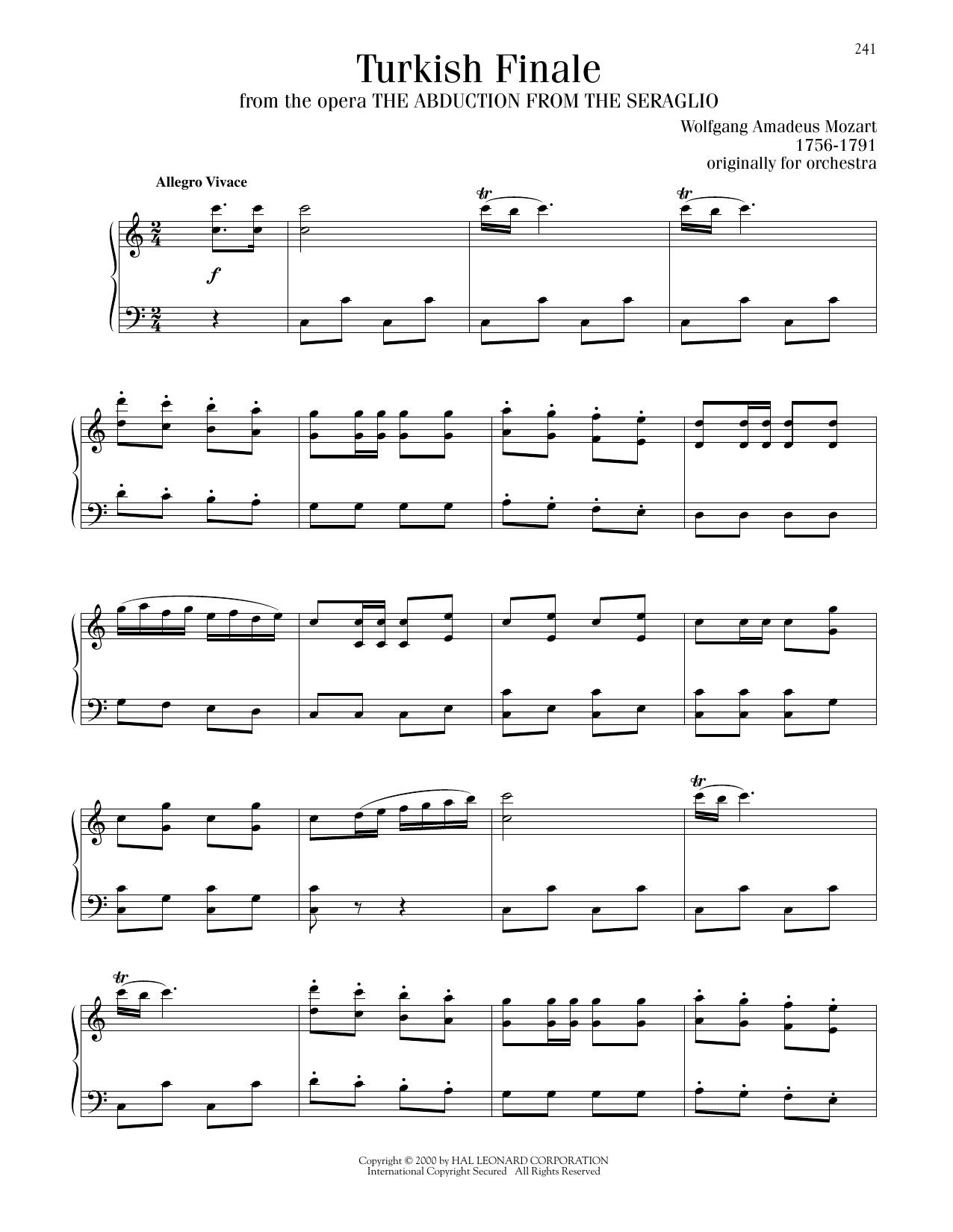 Wolfgang Amadeus Mozart Turkish Finale sheet music notes and chords. Download Printable PDF.