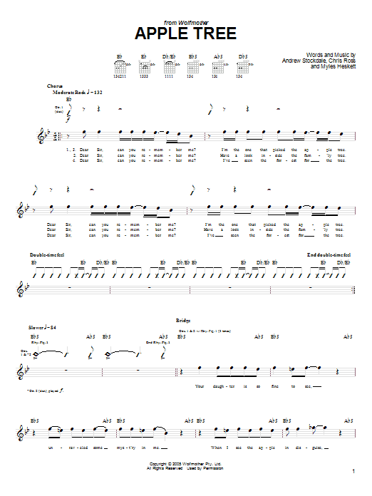 Wolfmother Apple Tree sheet music notes and chords. Download Printable PDF.