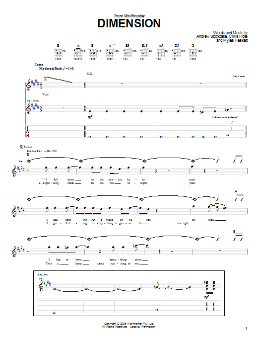 Wolfmother Dimension sheet music notes and chords. Download Printable PDF.