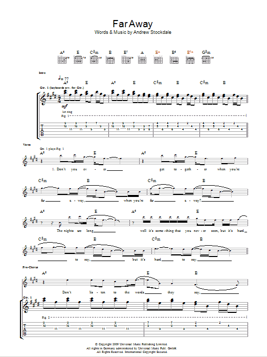 Wolfmother Far Away sheet music notes and chords. Download Printable PDF.