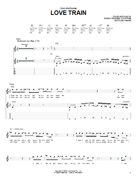 Wolfmother Love Train sheet music notes and chords. Download Printable PDF.