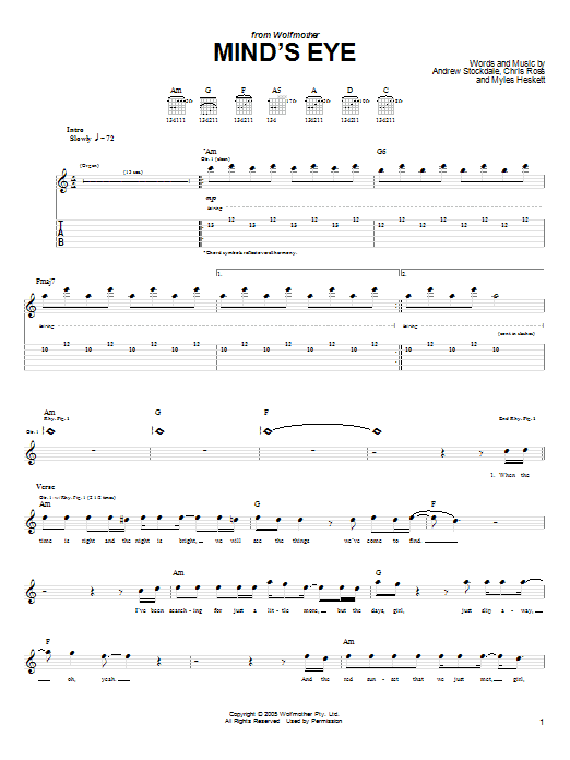 Wolfmother Mind's Eye sheet music notes and chords. Download Printable PDF.