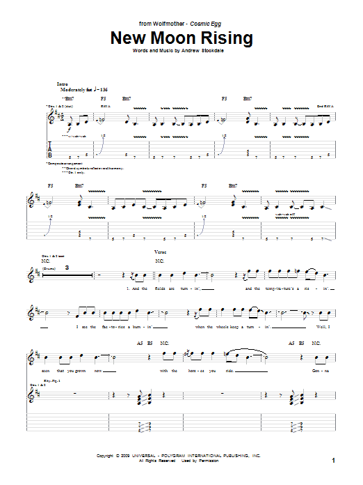 Wolfmother New Moon Rising sheet music notes and chords. Download Printable PDF.