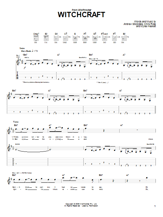 Wolfmother Witchcraft sheet music notes and chords. Download Printable PDF.