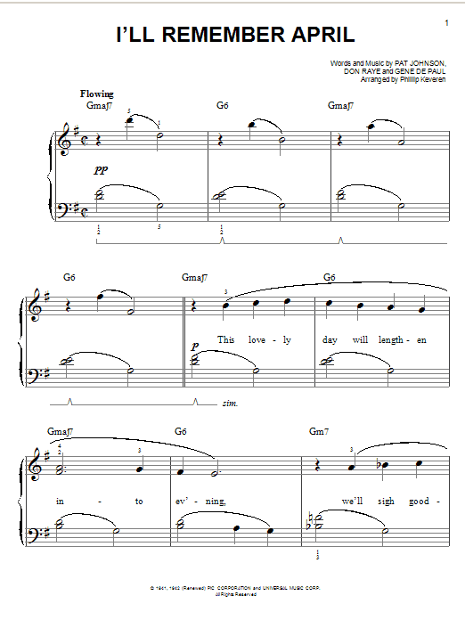 Woody Herman I'll Remember April sheet music notes and chords arranged for Easy Piano