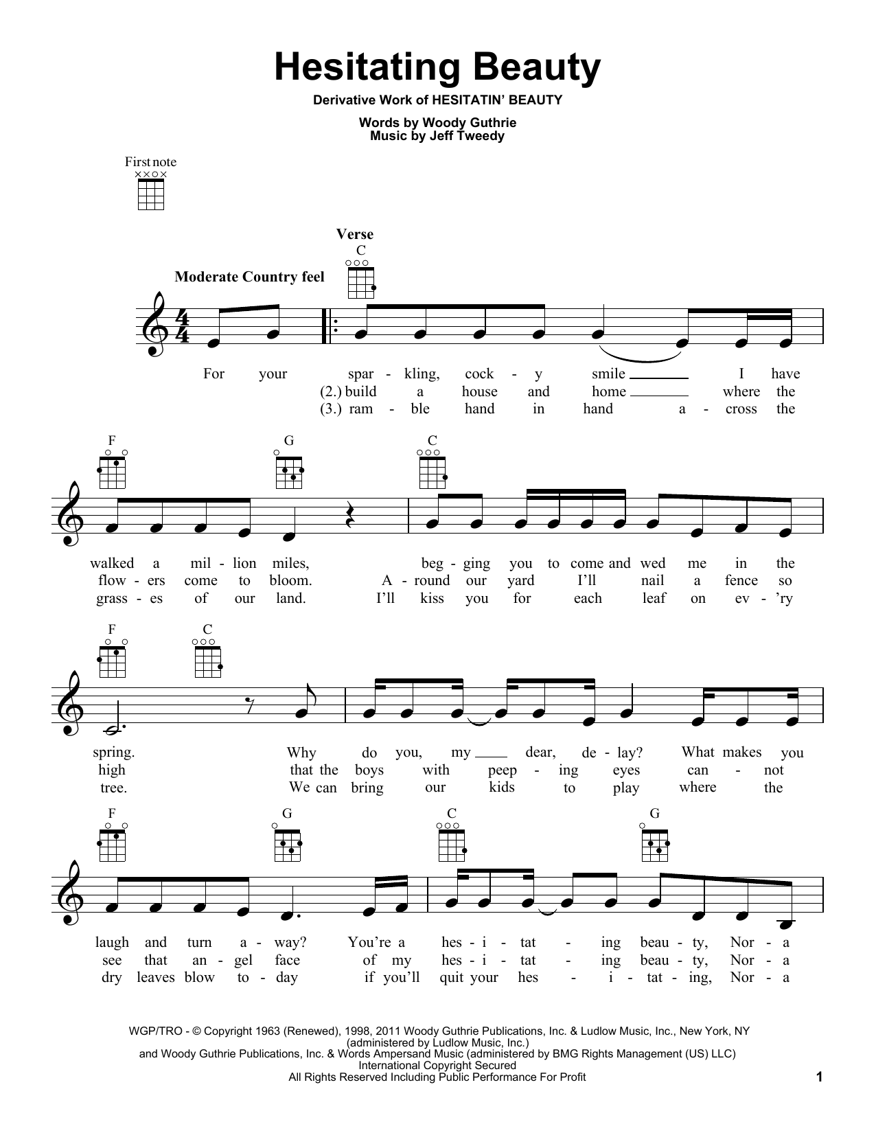 Woody Guthrie Hesitating Beauty sheet music notes and chords. Download Printable PDF.