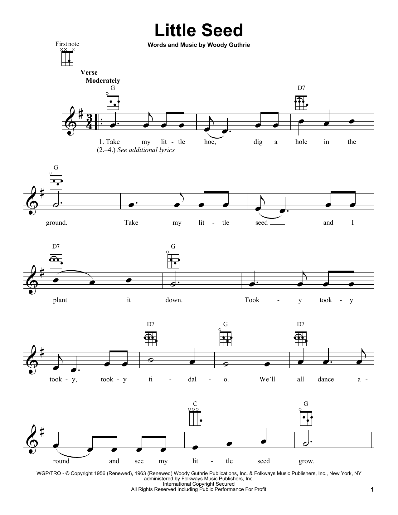 Woody Guthrie Little Seed sheet music notes and chords. Download Printable PDF.