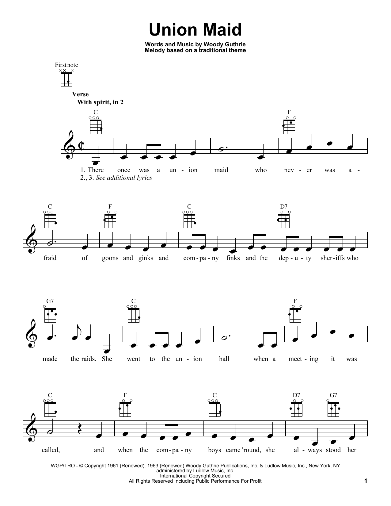 Woody Guthrie Union Maid sheet music notes and chords. Download Printable PDF.