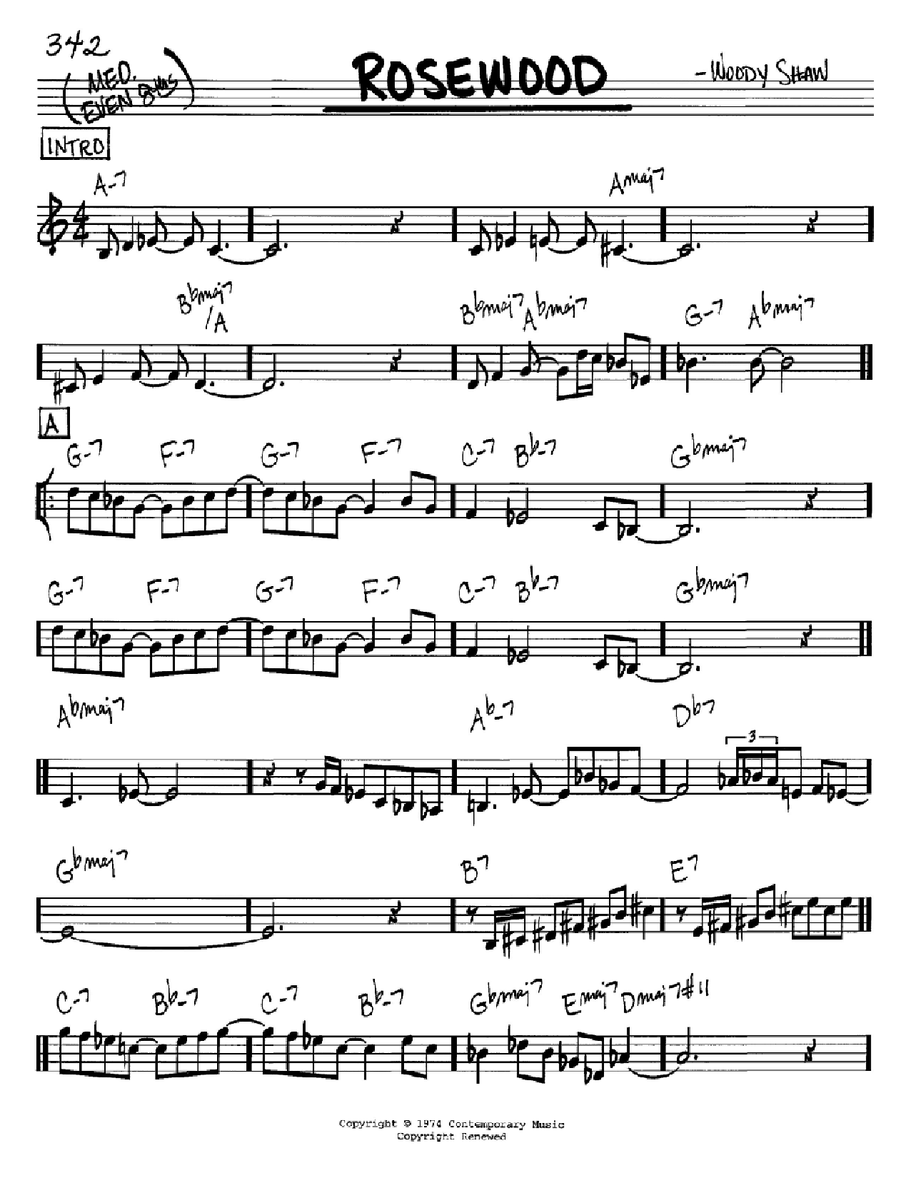 Woody Shaw Rosewood sheet music notes and chords. Download Printable PDF.