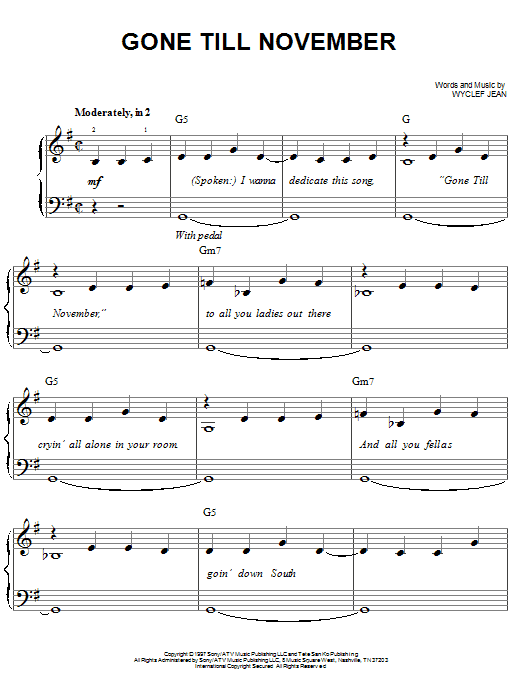 Wyclef Jean Gone Till November sheet music notes and chords. Download Printable PDF.