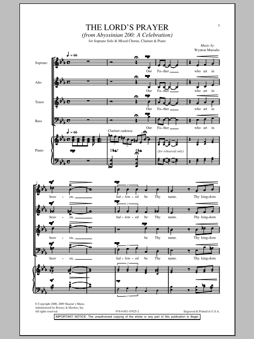 Learn to play Wynton Marsalis The Lord's Prayer sheet music for SATB Choir in minutes. Price: 3.9900$ Wynton Marsalis The Lord's Prayer sheet music notes and chords arranged for SATB Choir