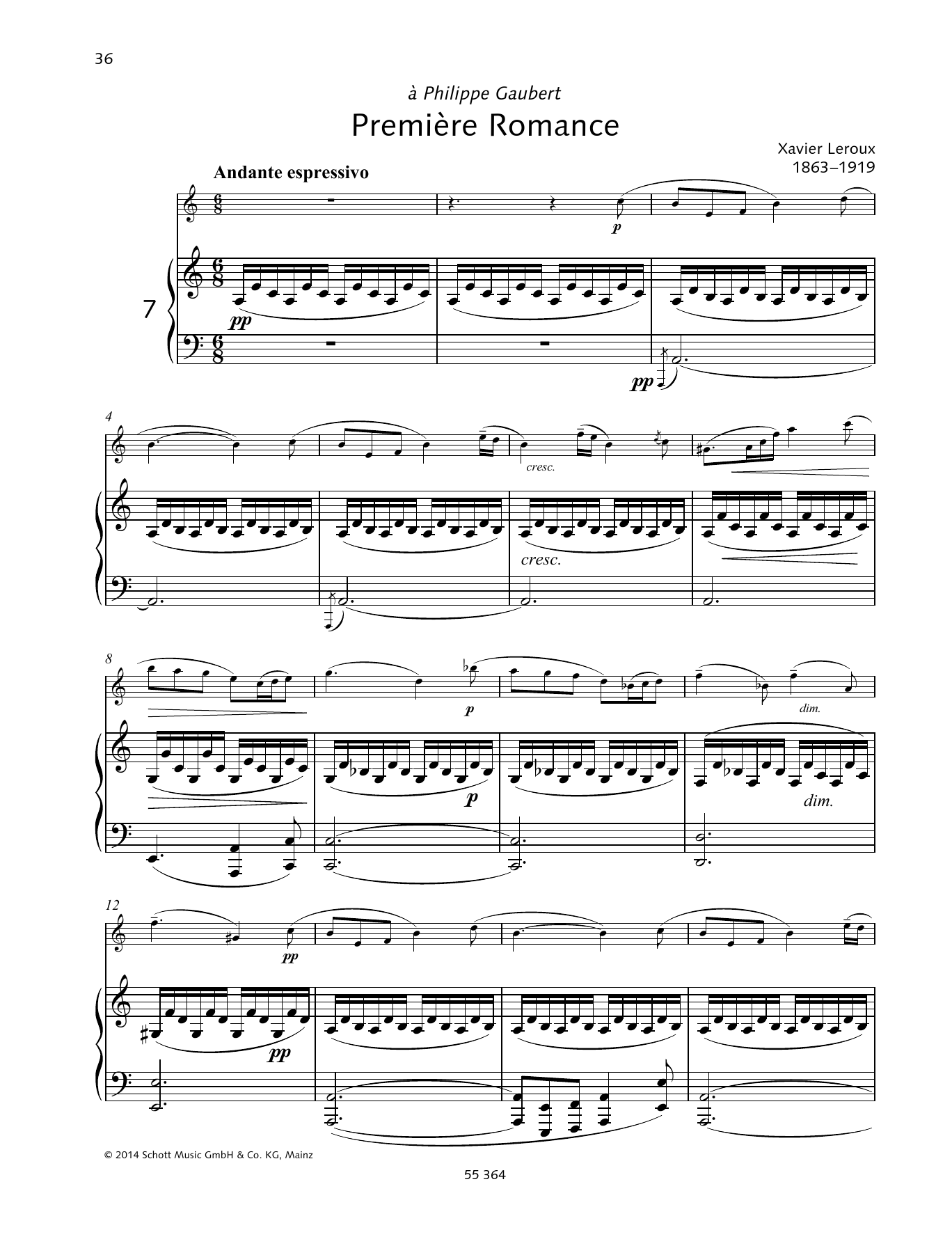 Xavier Leroux Prèmiere Romance sheet music notes and chords. Download Printable PDF.