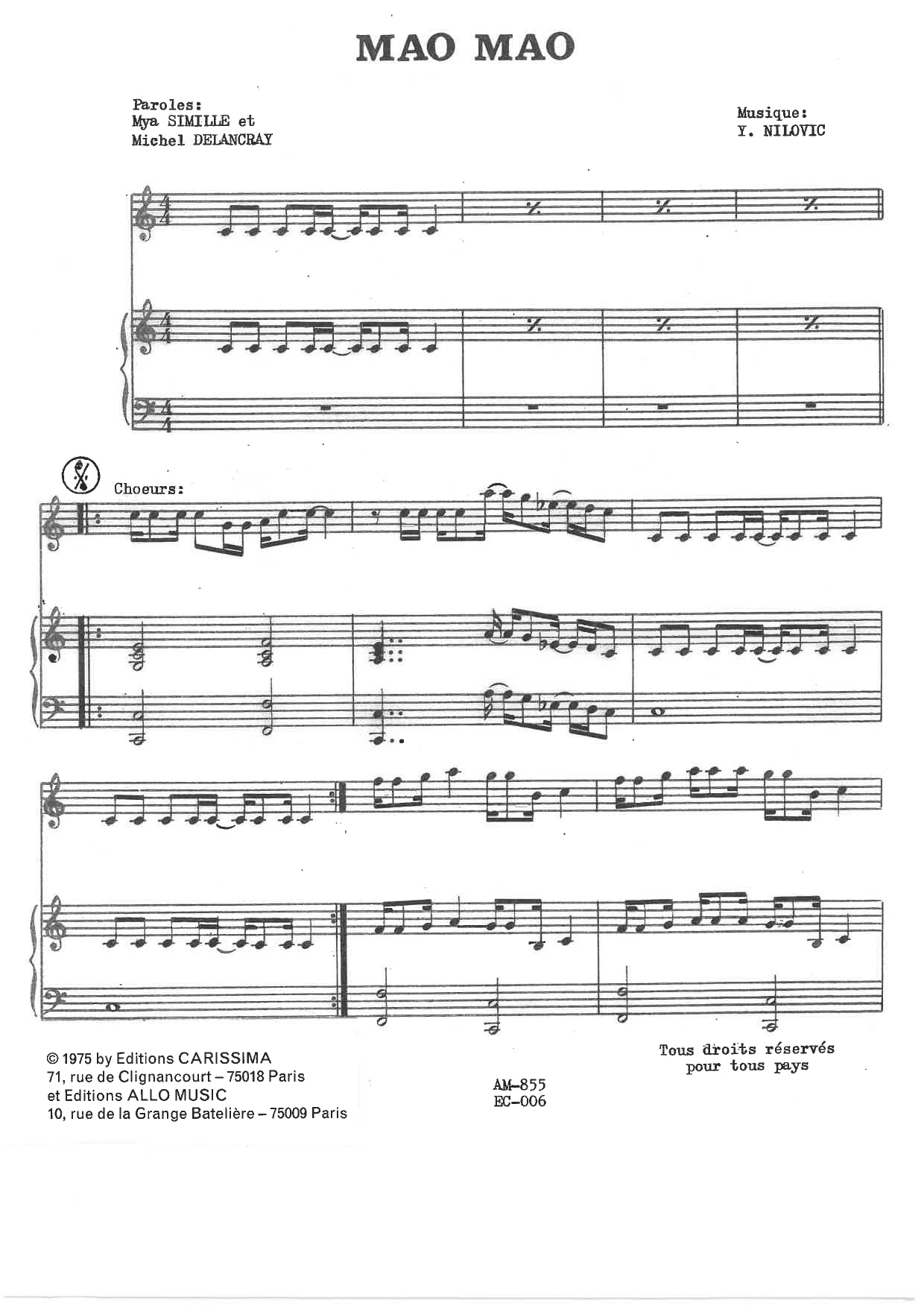 Y. Nilovic Mao Mao sheet music notes and chords. Download Printable PDF.