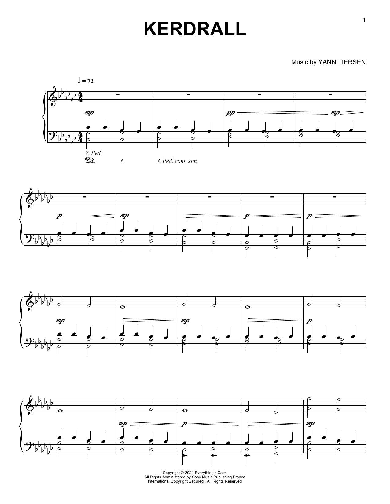 Yann Tiersen Kerdrall sheet music notes and chords. Download Printable PDF.