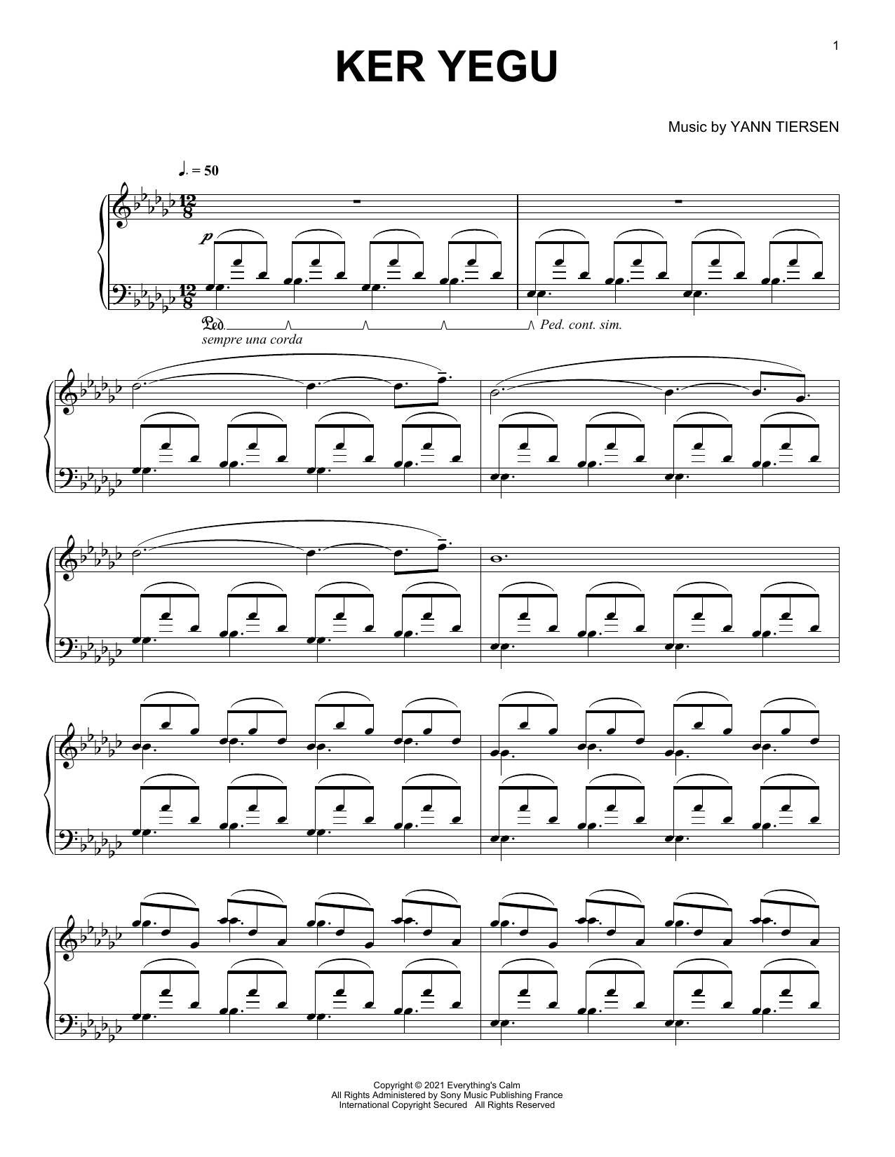 Yann Tiersen Ker Yegu sheet music notes and chords. Download Printable PDF.