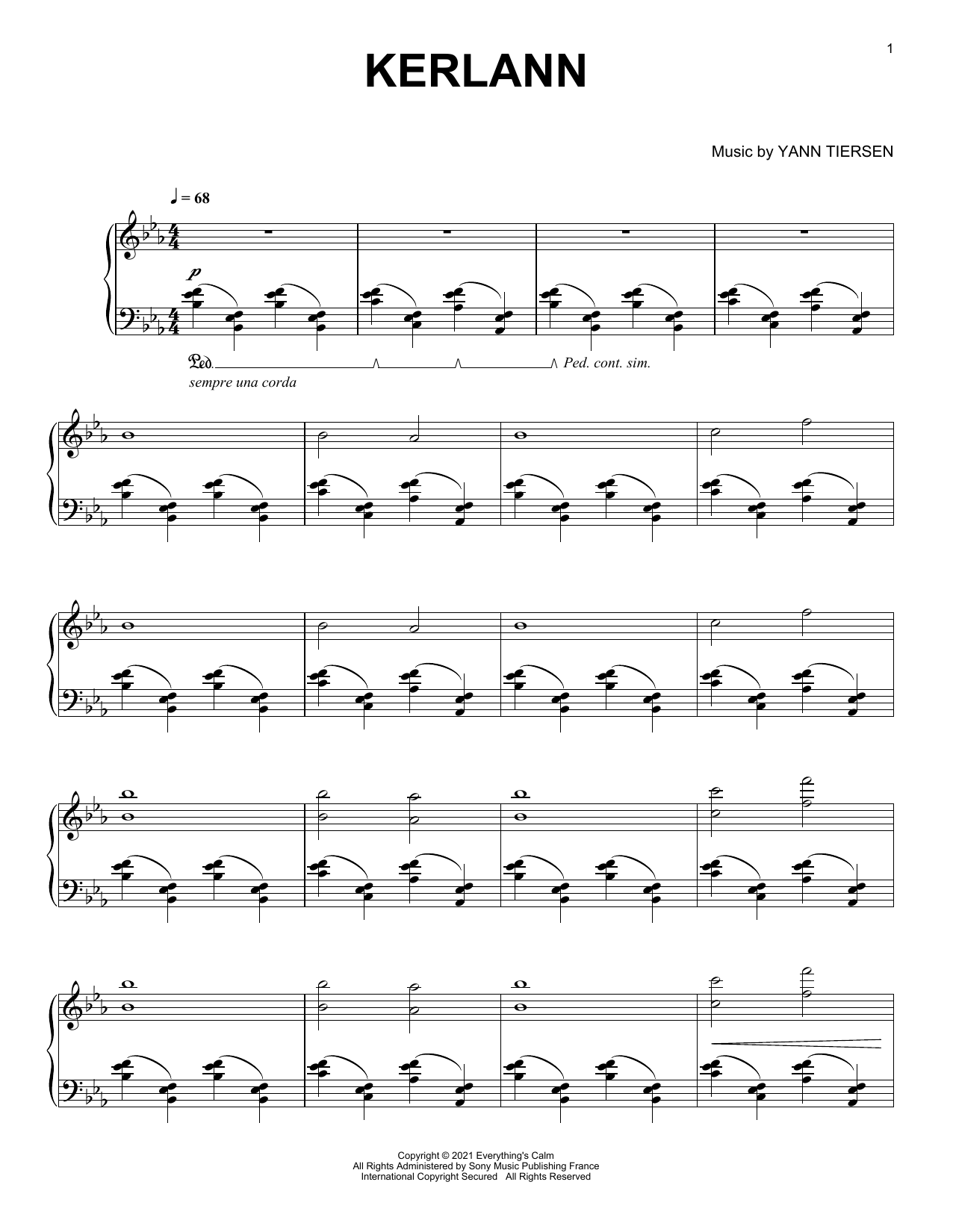 Yann Tiersen Kerlann sheet music notes and chords. Download Printable PDF.