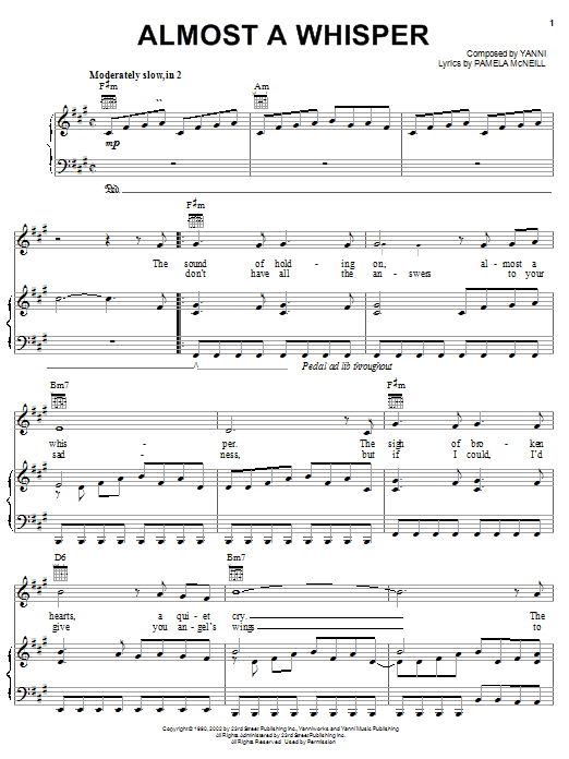 Yanni Almost A Whisper sheet music notes and chords. Download Printable PDF.
