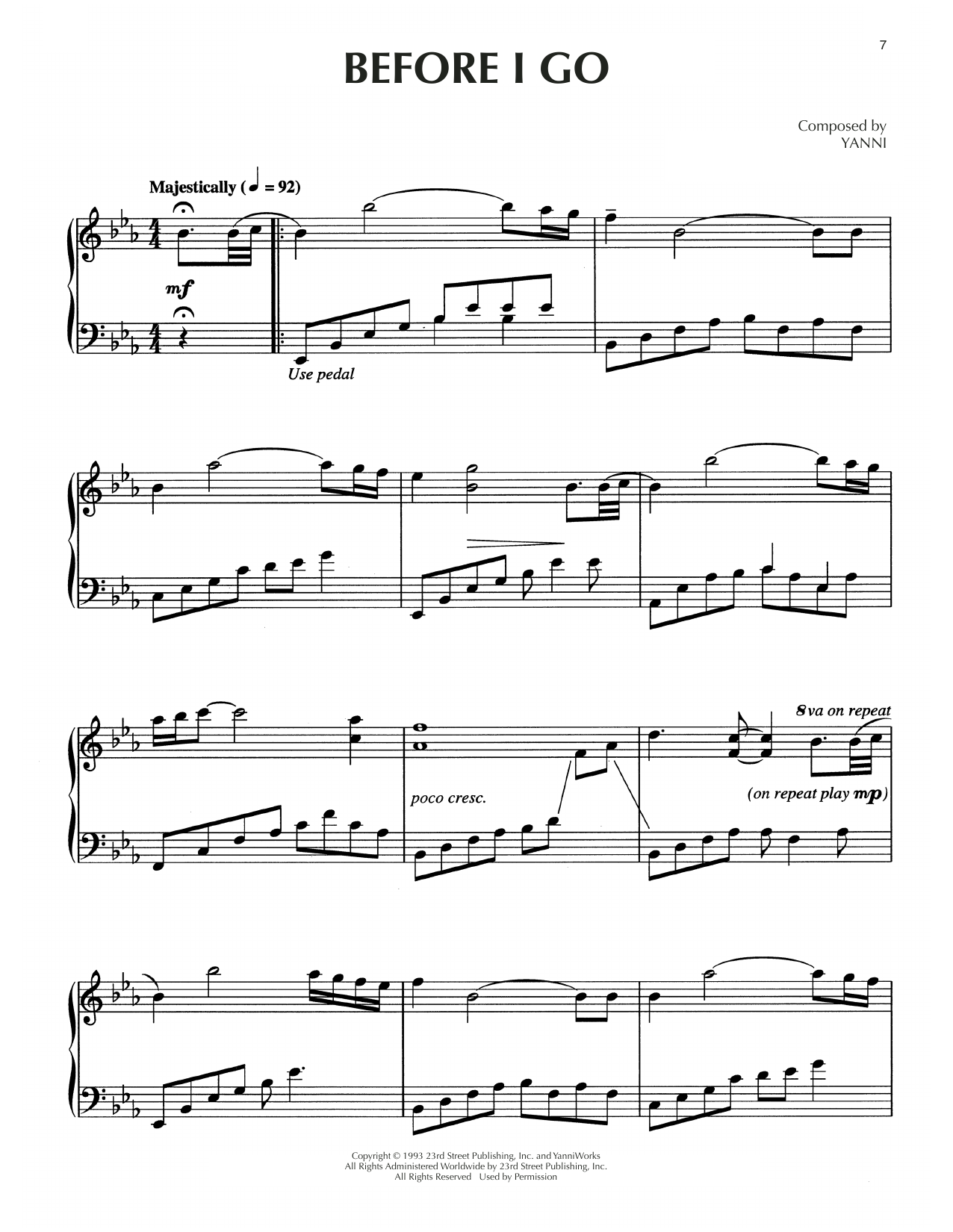 Yanni Before I Go sheet music notes and chords. Download Printable PDF.