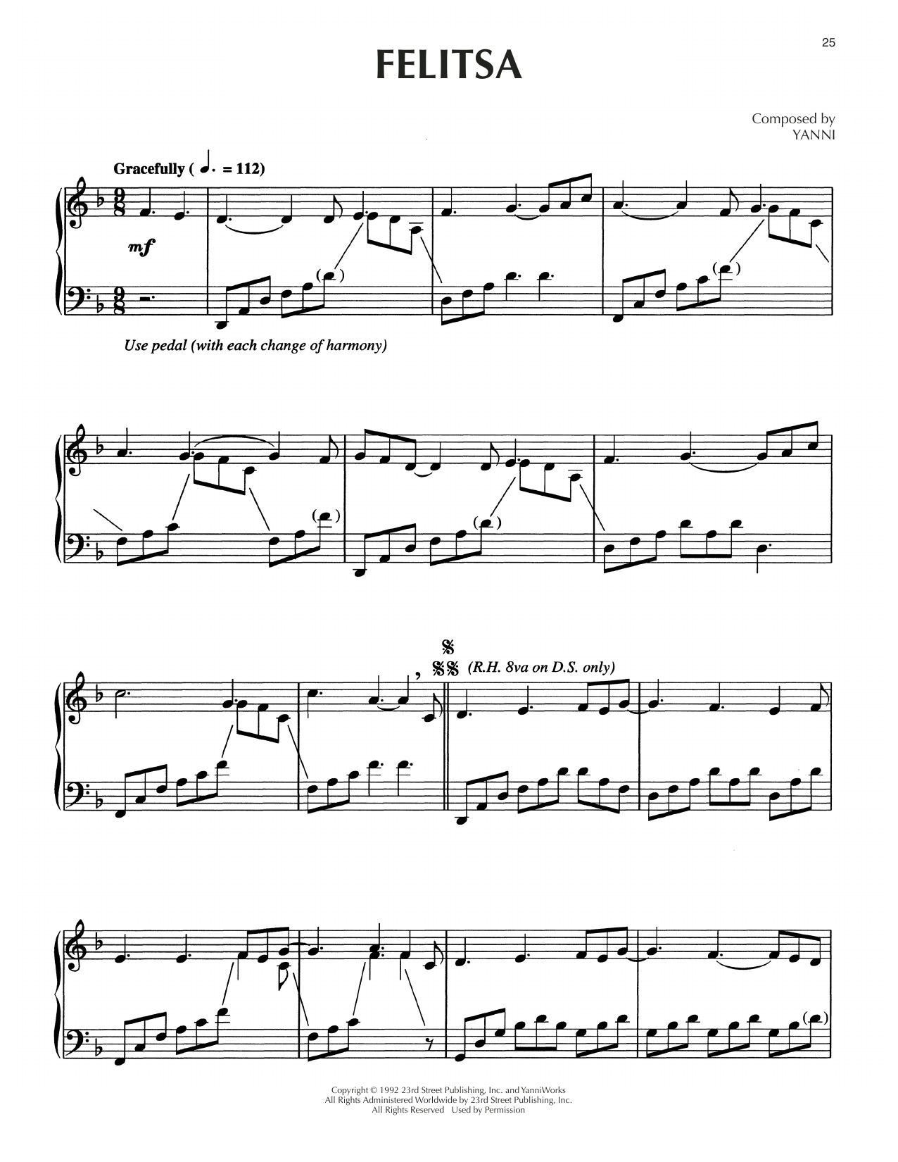 Yanni Felitsa sheet music notes and chords. Download Printable PDF.