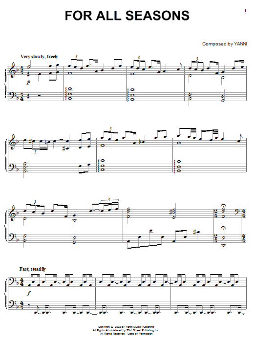 Yanni For All Seasons sheet music notes and chords. Download Printable PDF.