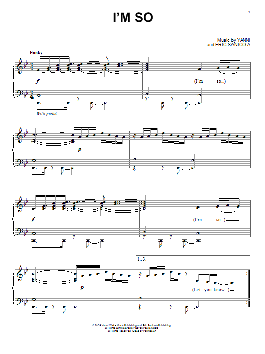 Yanni I'm So sheet music notes and chords. Download Printable PDF.