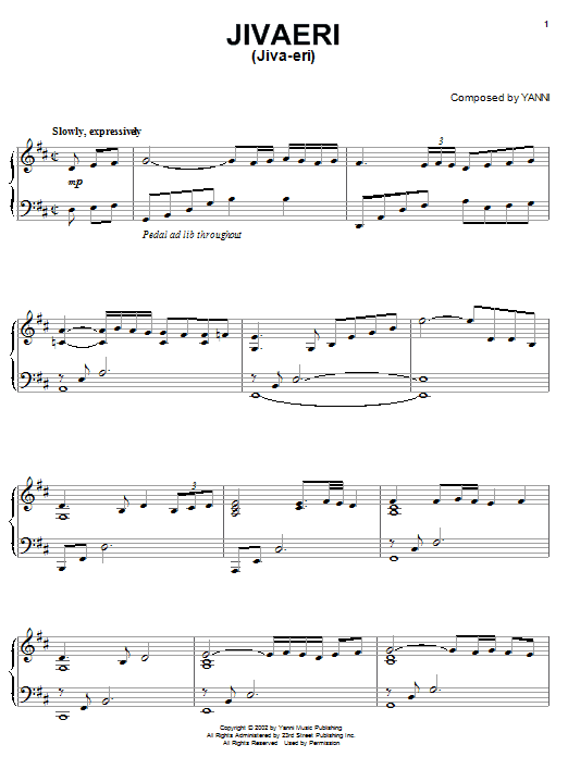 Yanni Jivaeri (Jiva-eri) sheet music notes and chords. Download Printable PDF.