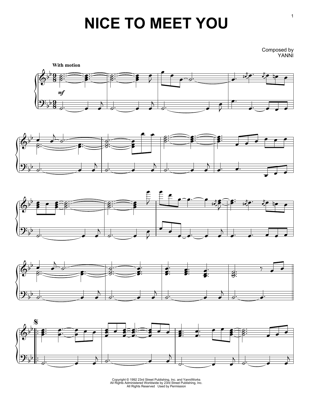 Yanni Nice To Meet You sheet music notes and chords. Download Printable PDF.