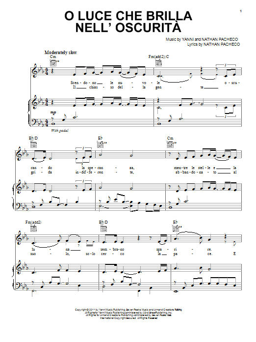 Learn to play Yanni O Luce Che Brilla Nell'Oscurita sheet music for Piano Solo in minutes. Yanni O Luce Che Brilla Nell'Oscurita sheet music notes and chords. Download Printable PDF.