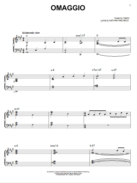 Yanni Omaggio sheet music notes and chords. Download Printable PDF.